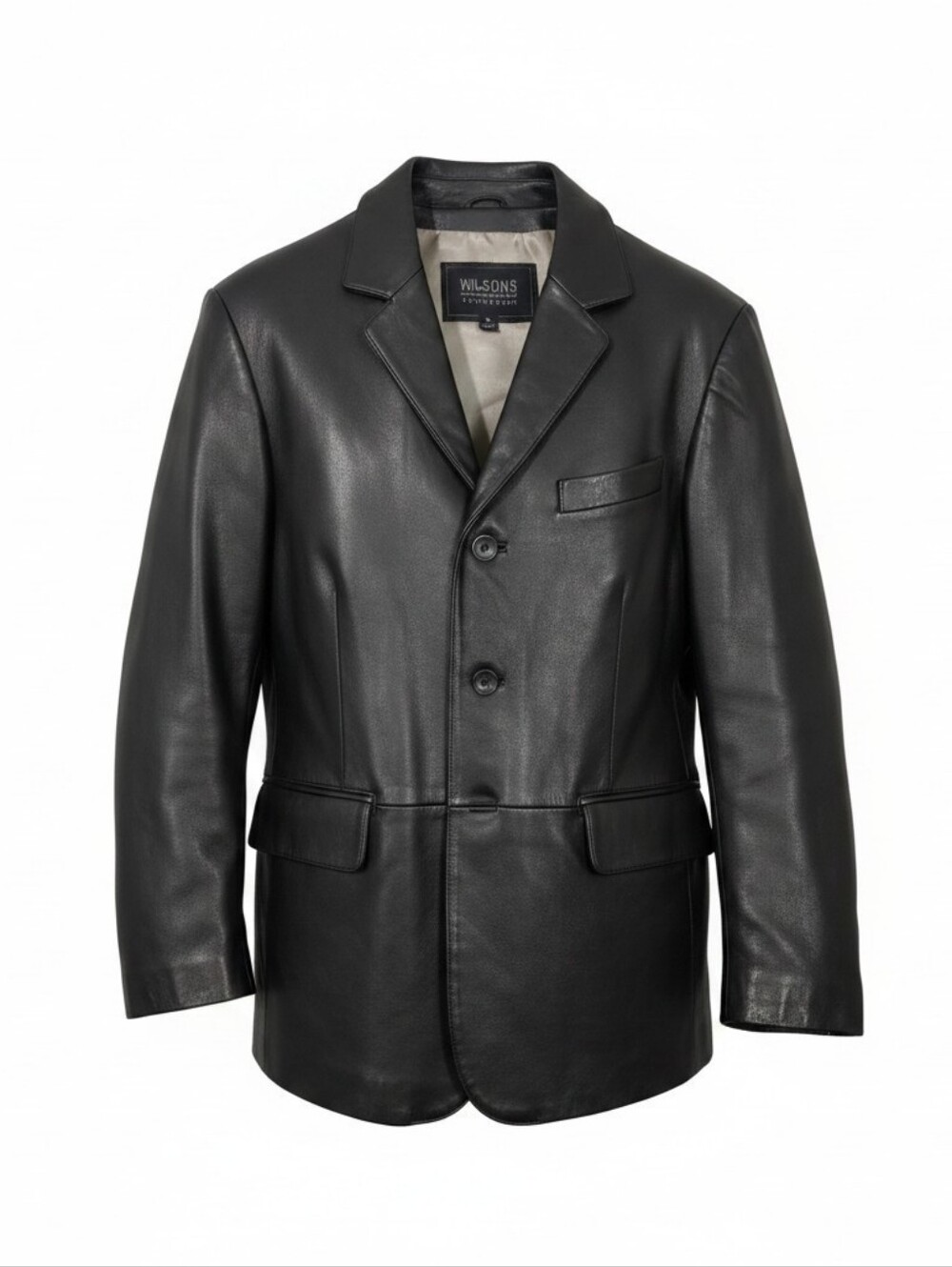 Wilsons Leather Pelle Studio Men's Black Leather Blazer Size XL